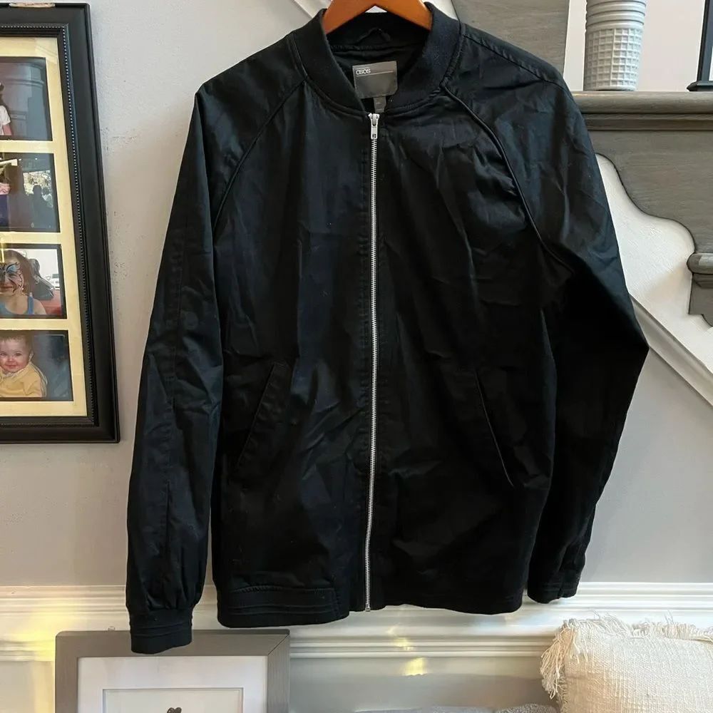 ASOS Mens Black Lined Zip Up Jacket sz 40-42 Long
